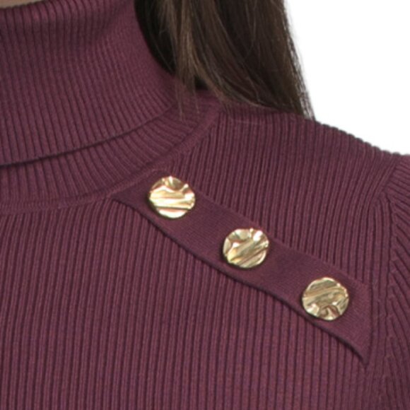 GREIGE Hammered Button Turtleneck Sweater - Picture 3 of 3